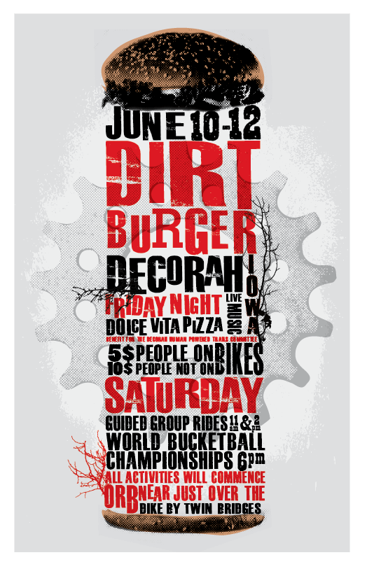 Graphic illustrated poster for the Dirt Burger biking event